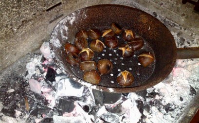 Roast chestnuts on barbecue