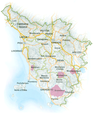 Tuscany wine region map