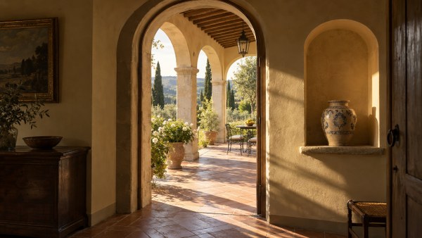 Arched doorway and loggia in an Italian villa