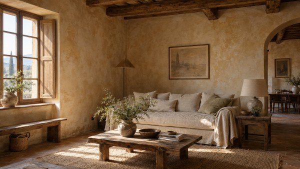 Warm textured plaster walls in an Italian villa interior