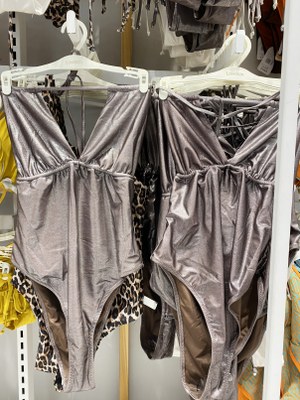 Silver one-piece swimsuit